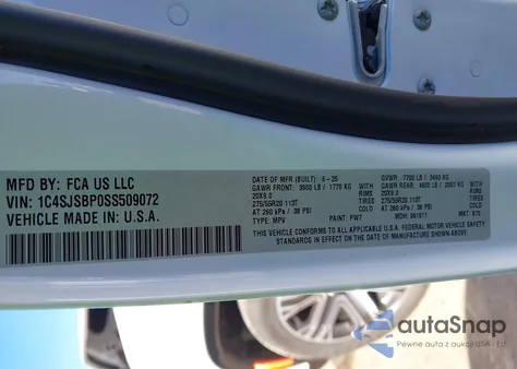 2025 Jeep Wagoneer L Series Ii 4X4 from USA, damaged, VIN 1C4SJSBP0SS509072